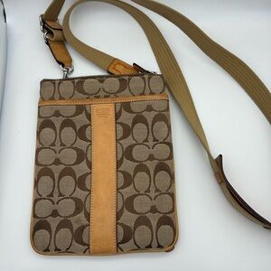 Coach Signature Brown and Tan Messenger Bag